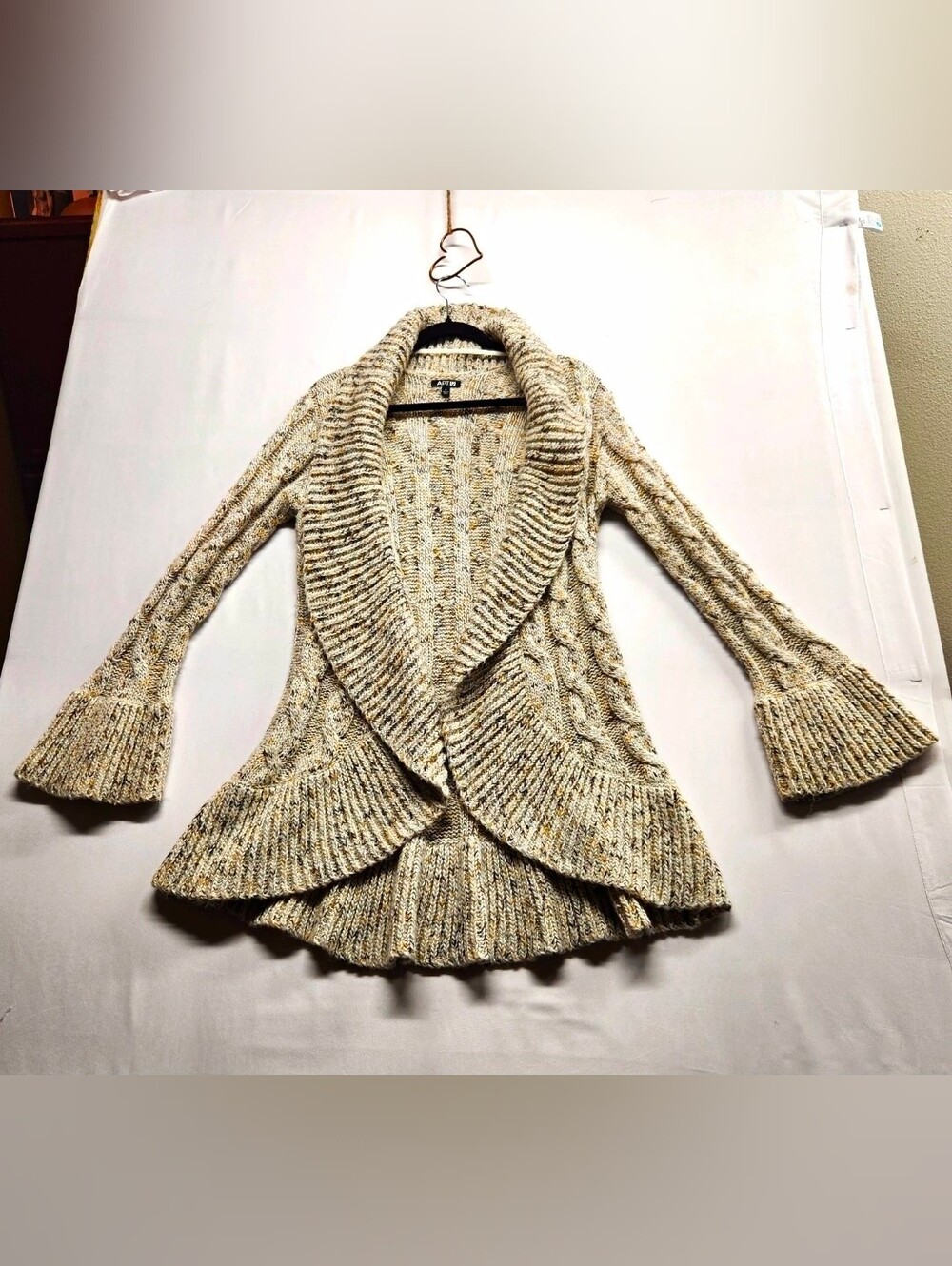 Apt 9 Boho Chunky Cable Knit Shawl Collar Peplum Cardigan Small Cottagecore